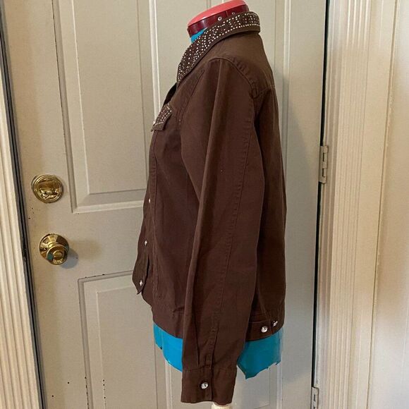 SML Sport Boho Western Studded 100% Cotton Shirt Jacket Women Size L - Picture 4 of 8